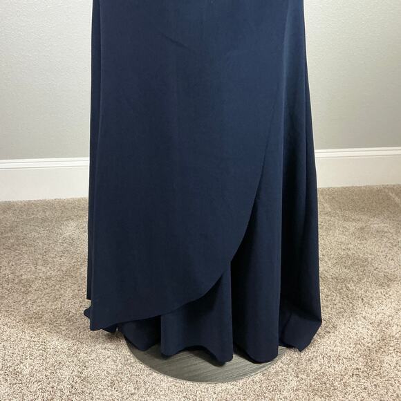 XSCAPE Ruffled V-Neck Evening Gown Size 10 Blue Sleeveless Long Formal Dress - Picture 8 of 14